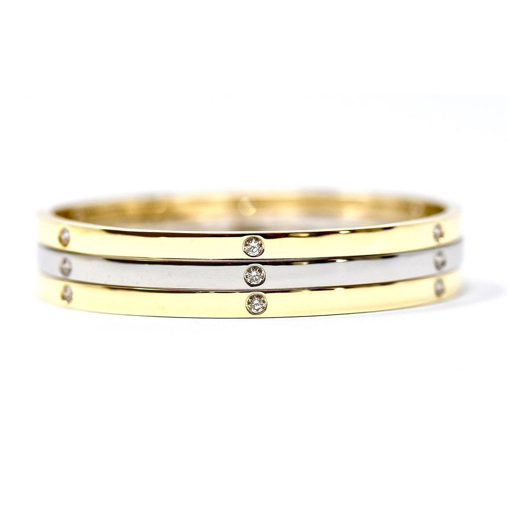 JL Rocks’ Tracey Bangle in Yellow Gold and White Gold group photo