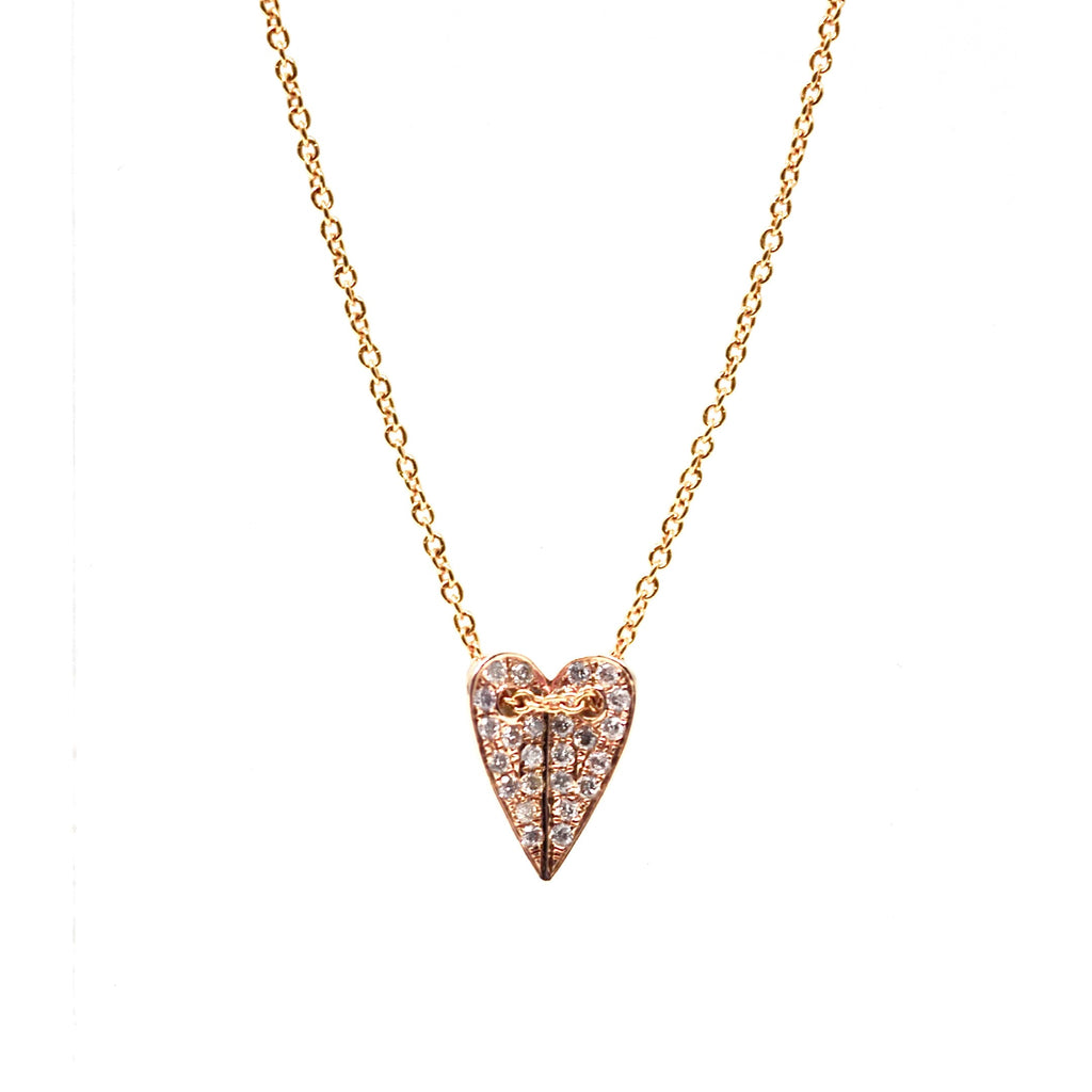 JL Rocks Fine Jewelry, Mini Folded Heart Necklace in Rose Gold