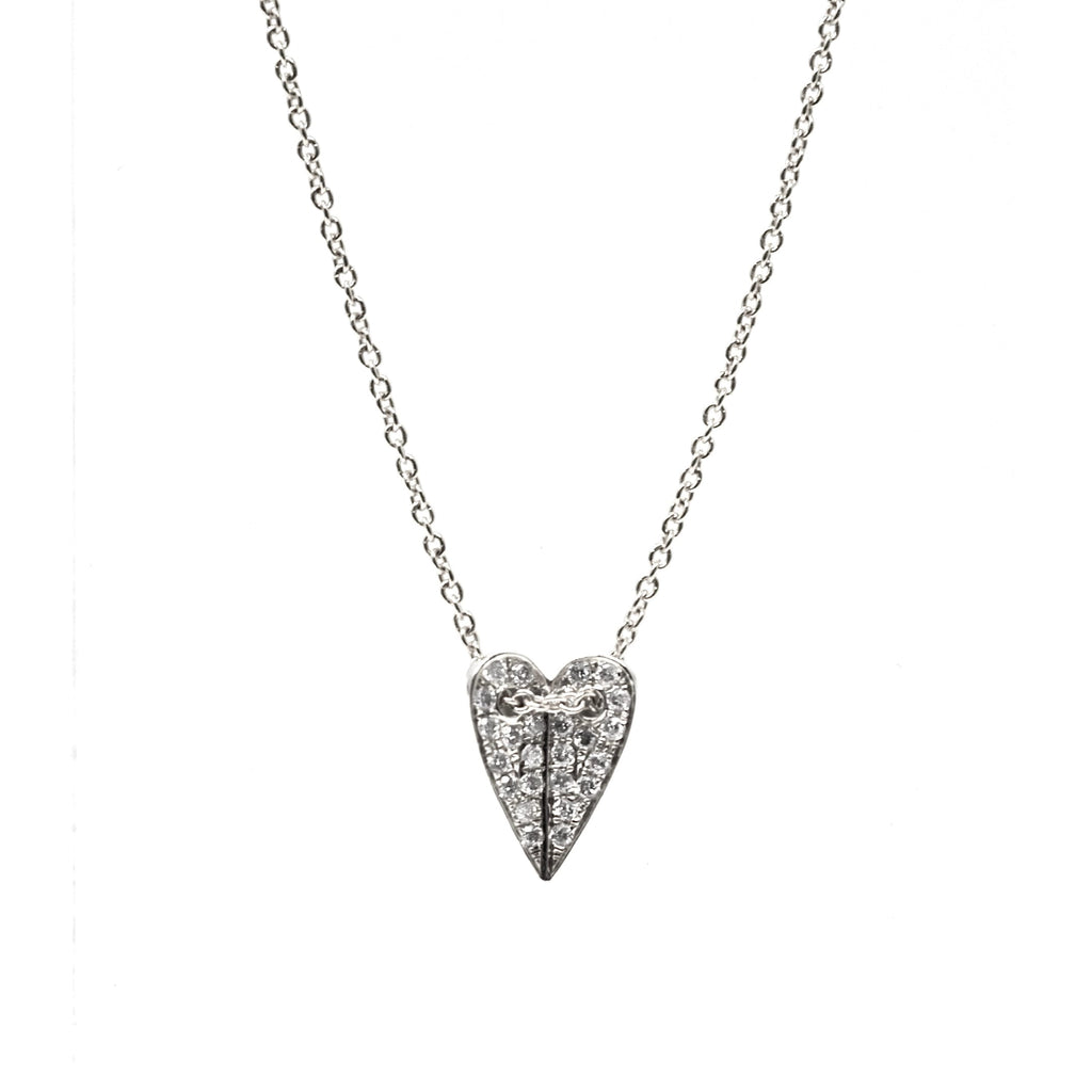 JL Rocks Fine Jewelry, Mini Folded Heart Necklace in White Gold