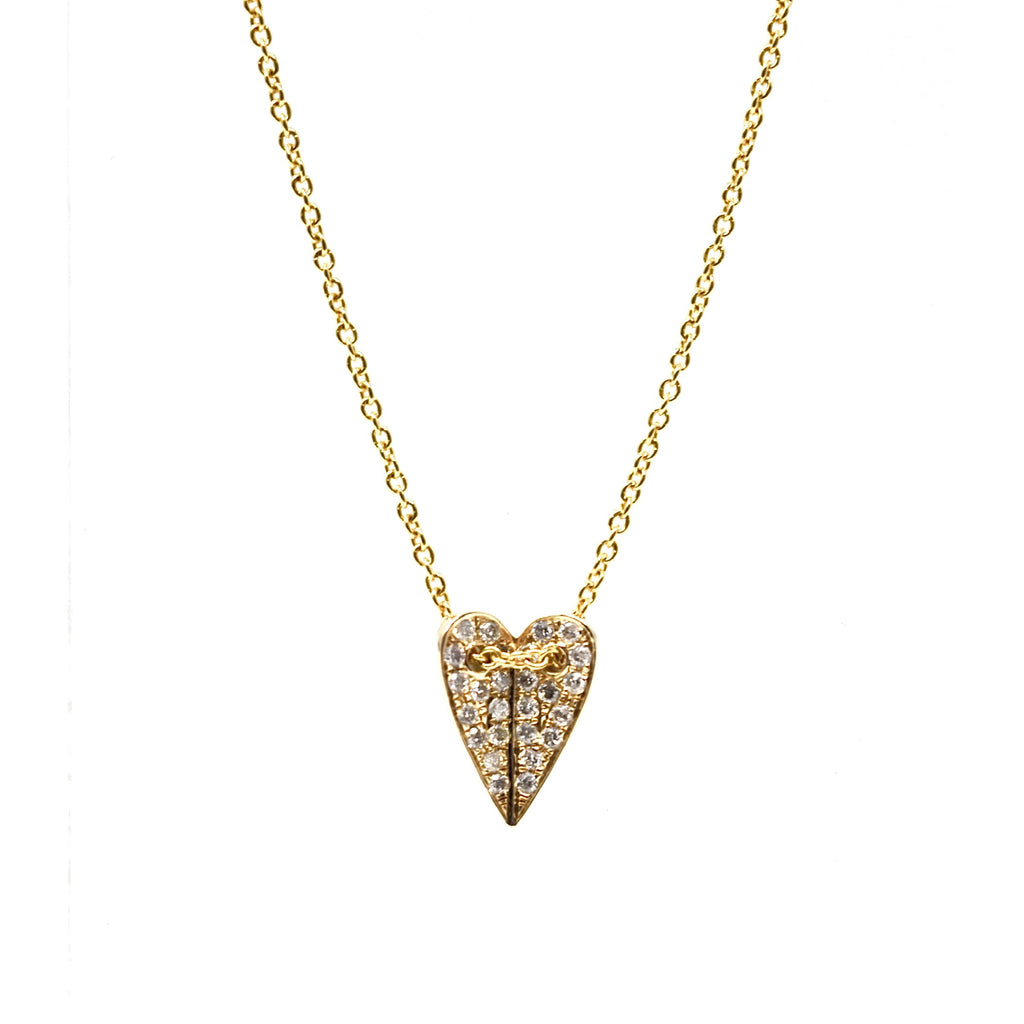JL Rocks Fine Jewelry, Mini Folded Heart Necklace in Yellow Gold