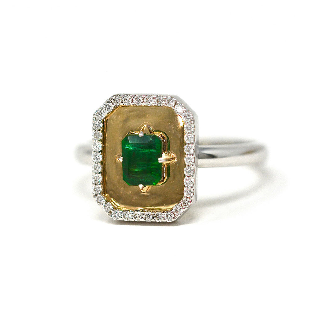 Two-Tone Emerald Portrait Ring