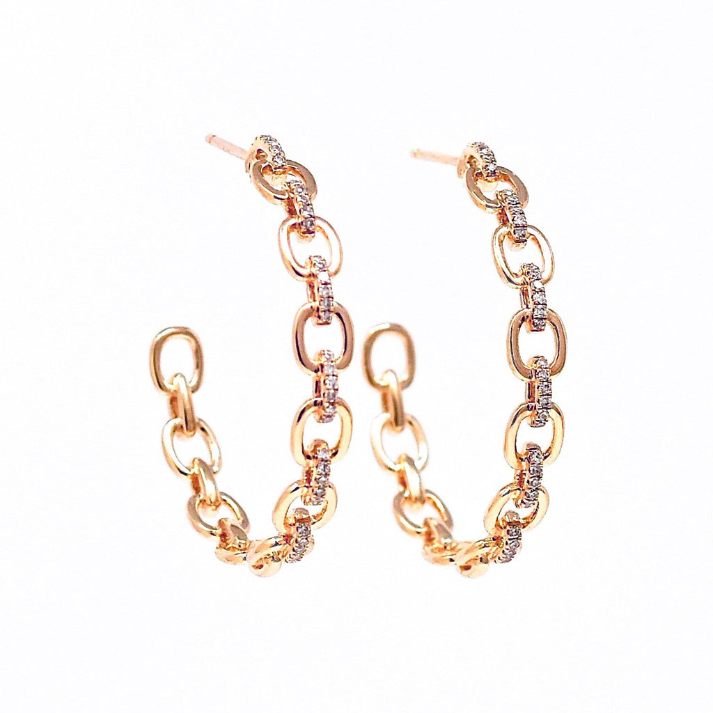 JL Rocks Fine Jewelry, Diamond + Link Hoop Earrings Large in Rose Gold