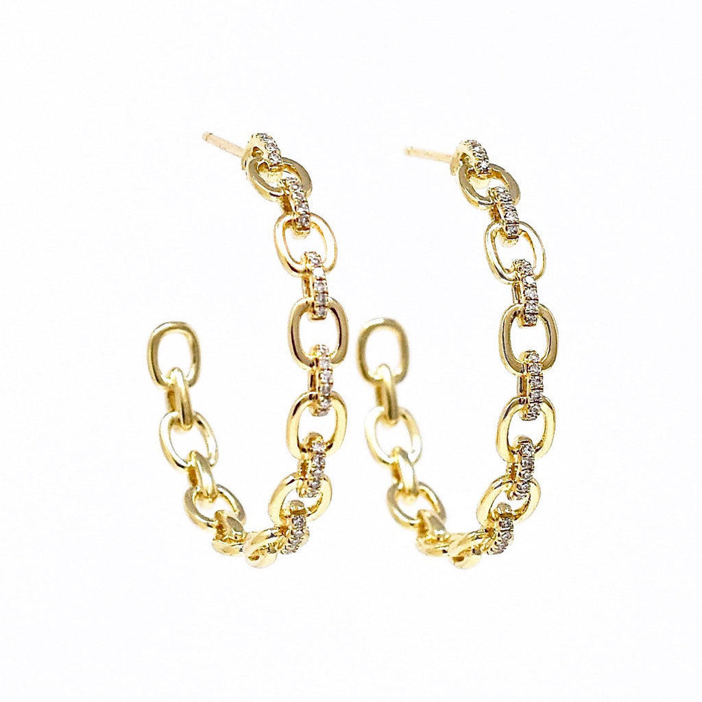 JL Rocks Fine Jewelry, Diamond + Link Hoop Earrings Large in Yellow Gold