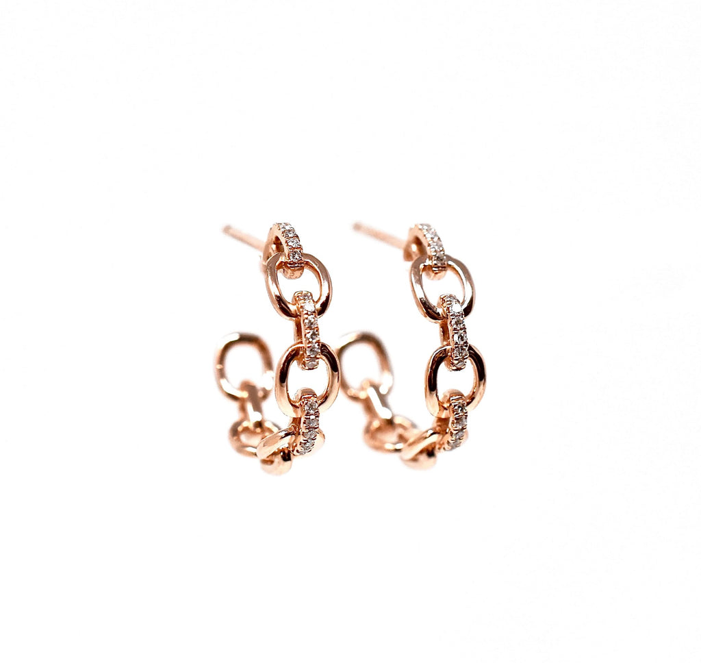 JL Rocks Fine Jewelry, Diamond + Link Hoop Earrings Medium in Rose Gold