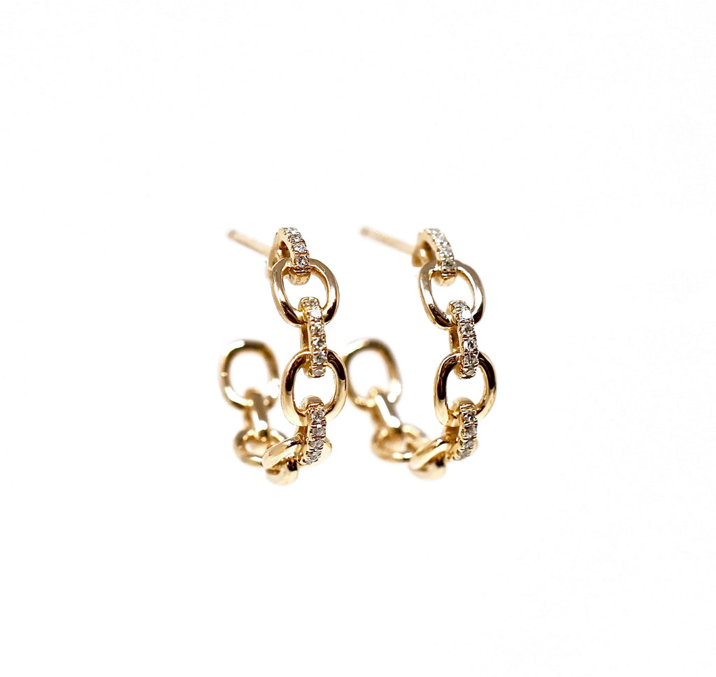JL Rocks Fine Jewelry, Diamond + Link Hoop Earrings Medium in Yellow Gold