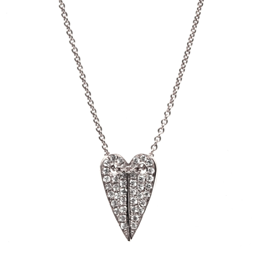 JL Rocks Fine Jewelry, Folded Heart Necklace in White Gold