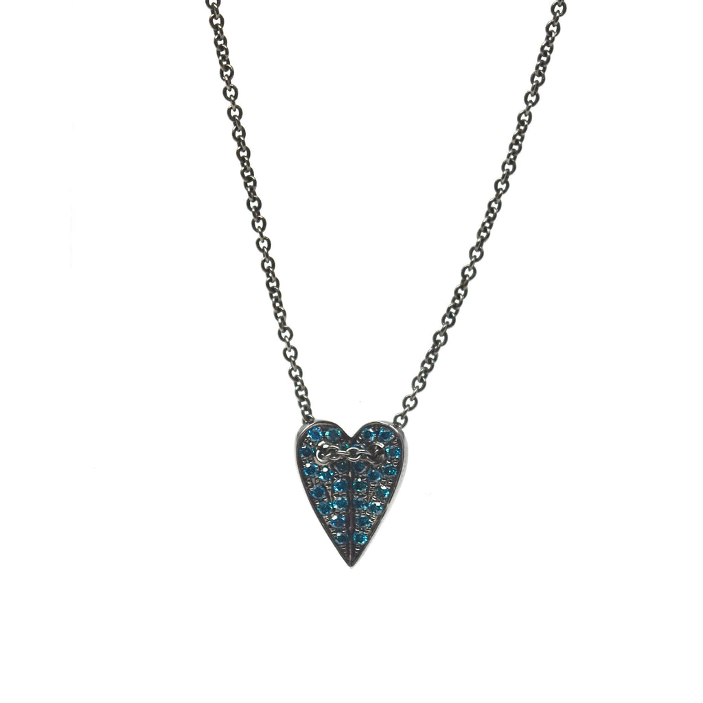 Mini Folded Heart Necklace | JL Rocks Fine Jewelry Blue Diamond + Black Rhodium