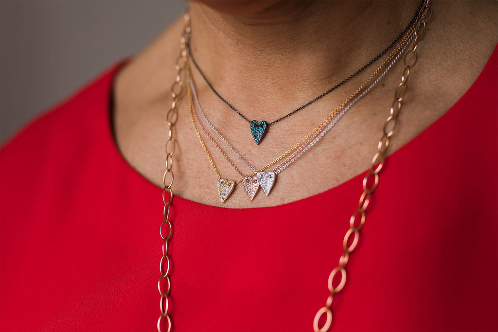 JL Rocks Fine Jewelry, Mini Folded Heart Necklace for scale