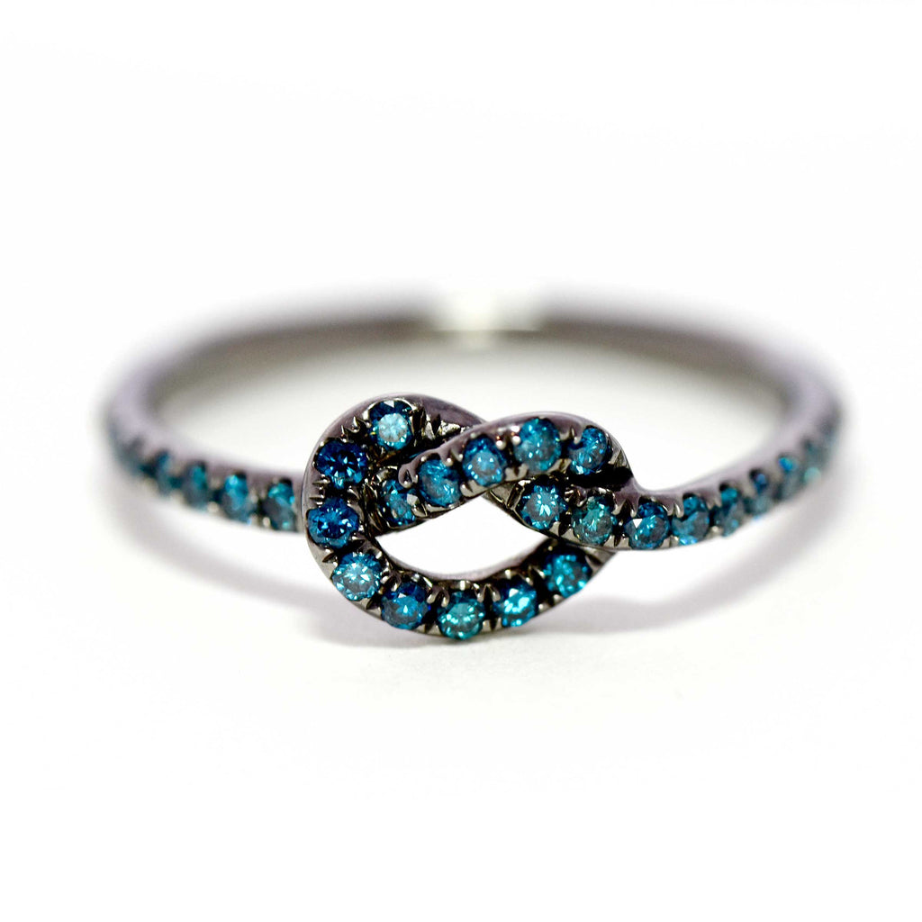 Rhodium with Blue Diamonds Love Knot Ring