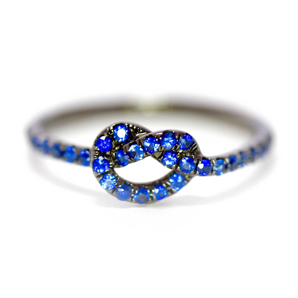 Rhodium with Blue Sapphires Love Knot Ring